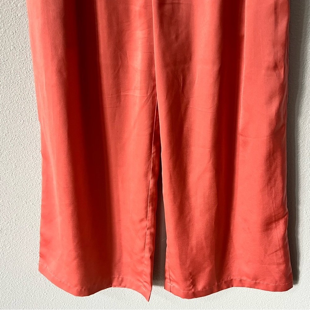 Vici Wide Leg Coral-Peach Silky Pants with Circular Buckle Belt - Picture 4 of 15